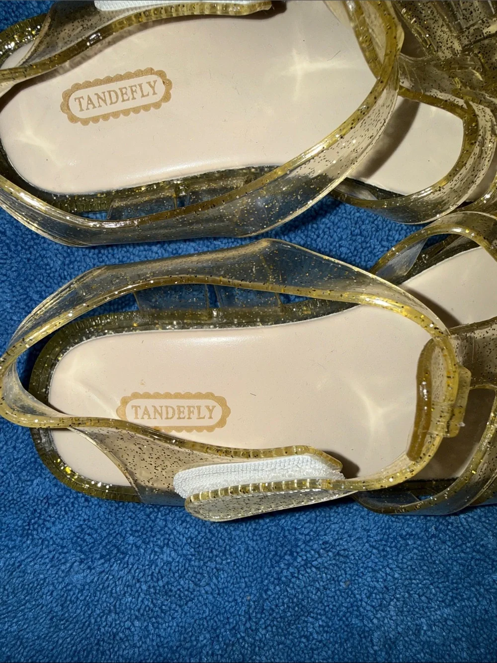 Gold Glitter Jelly Sandals - Kids Mary Jane Style